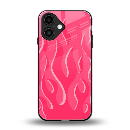 Y2K Retro Hot Pink Flames back phone cover | glass case for iphone 16