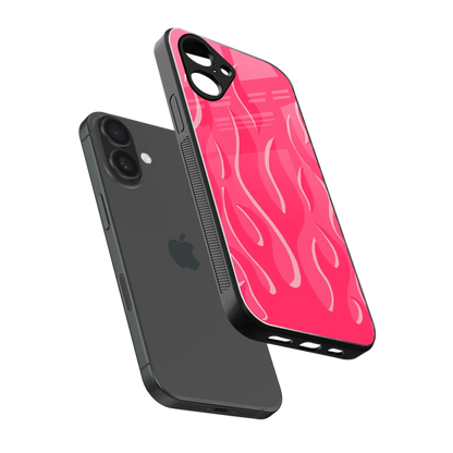 Y2K Retro Hot Pink Flames sleek iPhone 16 cover with tempered glass back and TPU edges