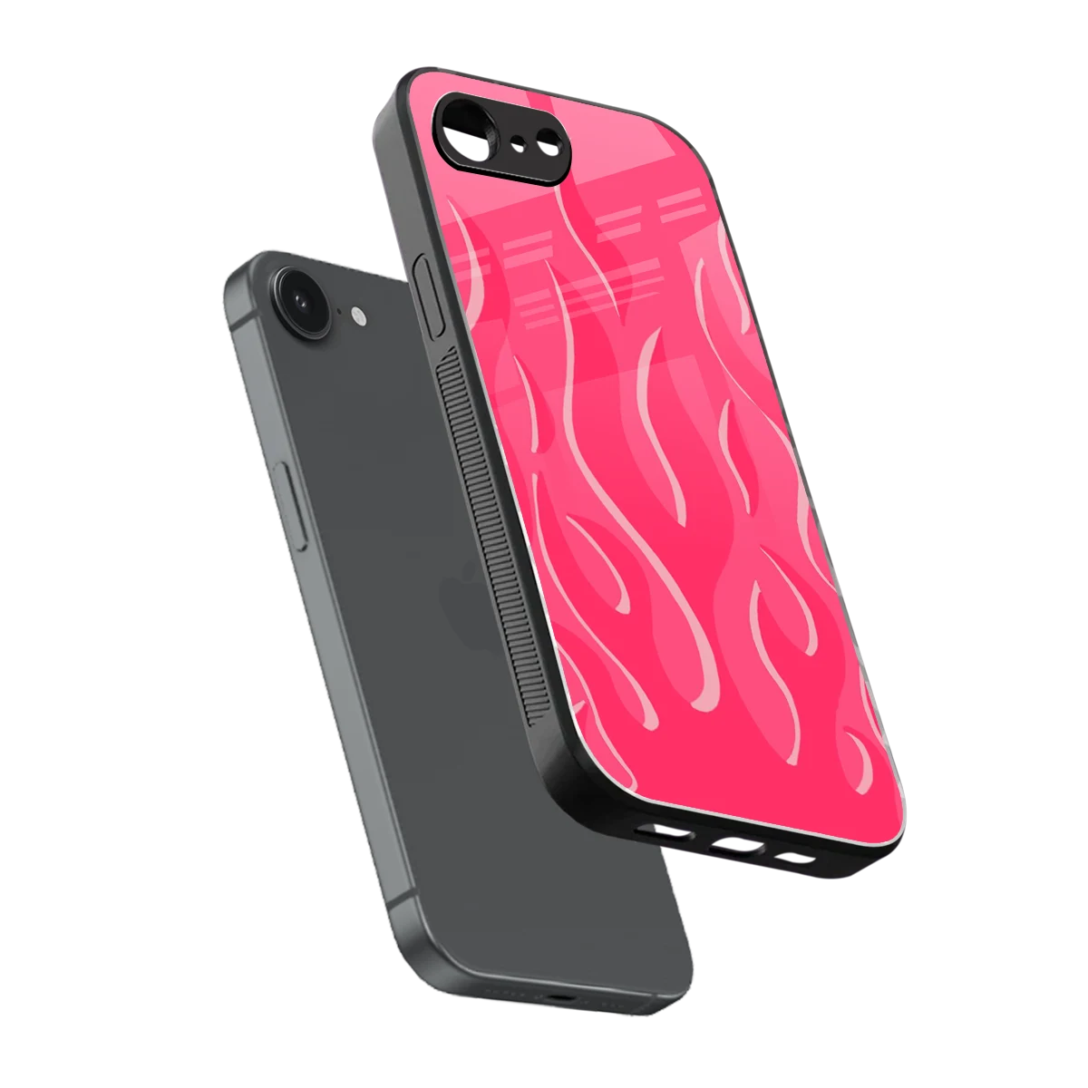Y2K Retro Hot Pink Flames sleek iphone 17e cover with tempered glass back and TPU edges