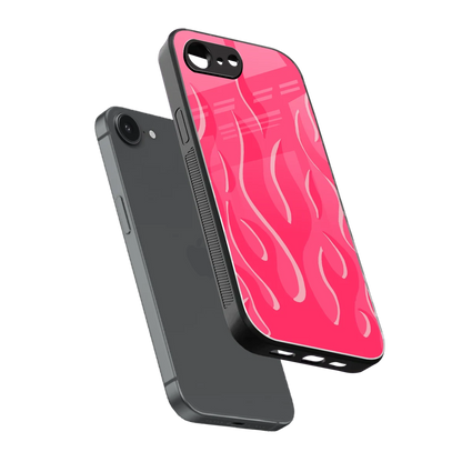 Y2K Retro Hot Pink Flames sleek iphone 17e cover with tempered glass back and TPU edges