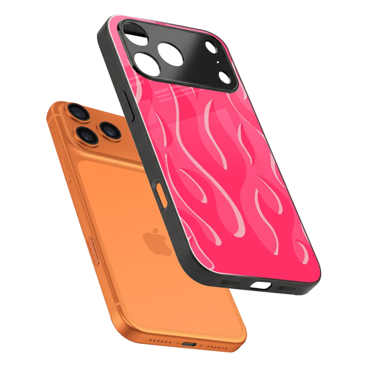 Y2K Retro Hot Pink Flames sleek iphone 17 pro cover with tempered glass back and TPU edges