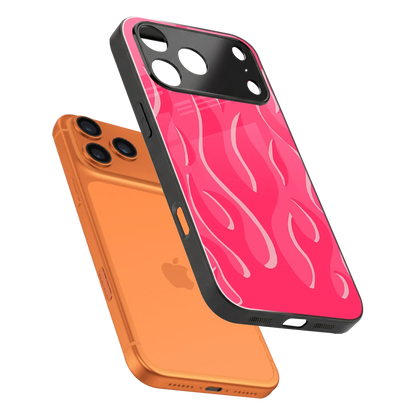 Y2K Retro Hot Pink Flames sleek iphone 17 pro cover with tempered glass back and TPU edges