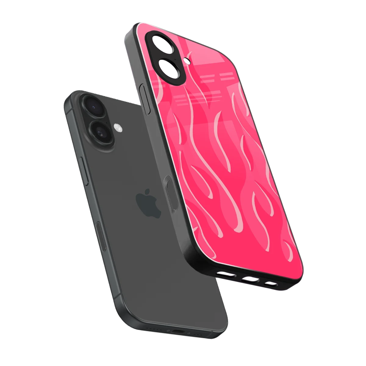 Y2K Retro Hot Pink Flames sleek iphone 17 cover with tempered glass back and TPU edges