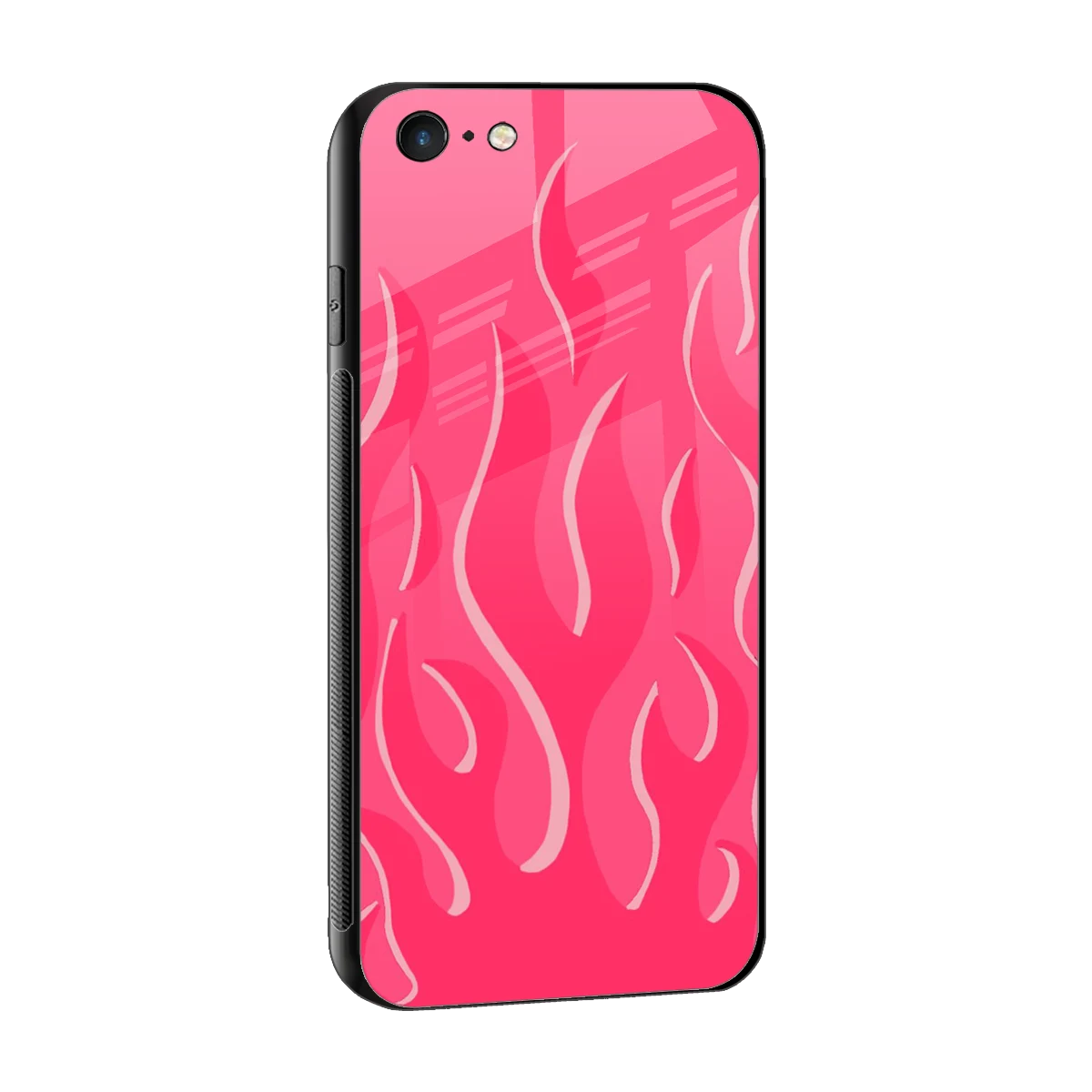 Y2K Retro Hot Pink Flames sleek iphone 6s plus cover with tempered glass back and TPU edges