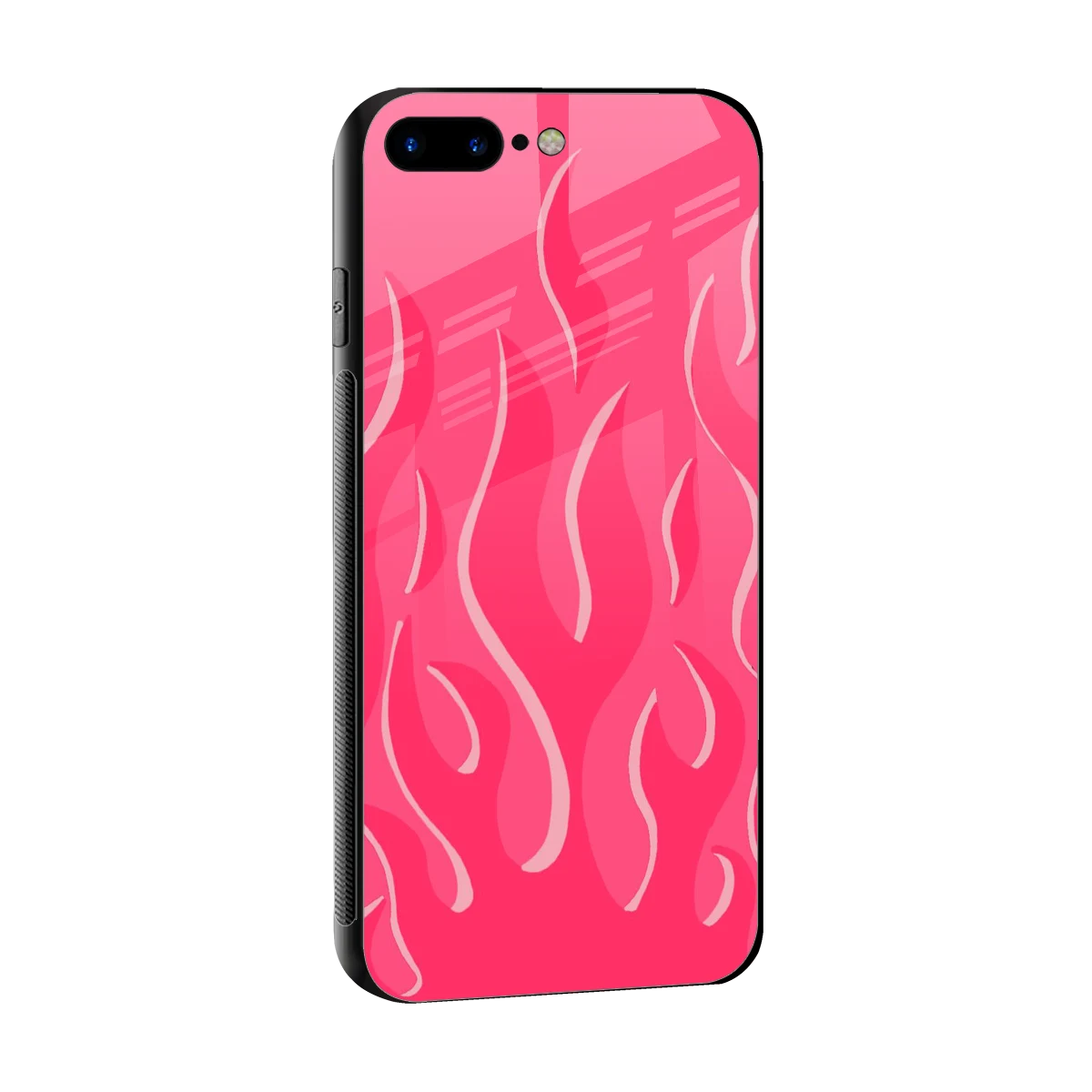 Y2K Retro Hot Pink Flames sleek iphone 8 plus cover with tempered glass back and TPU edges