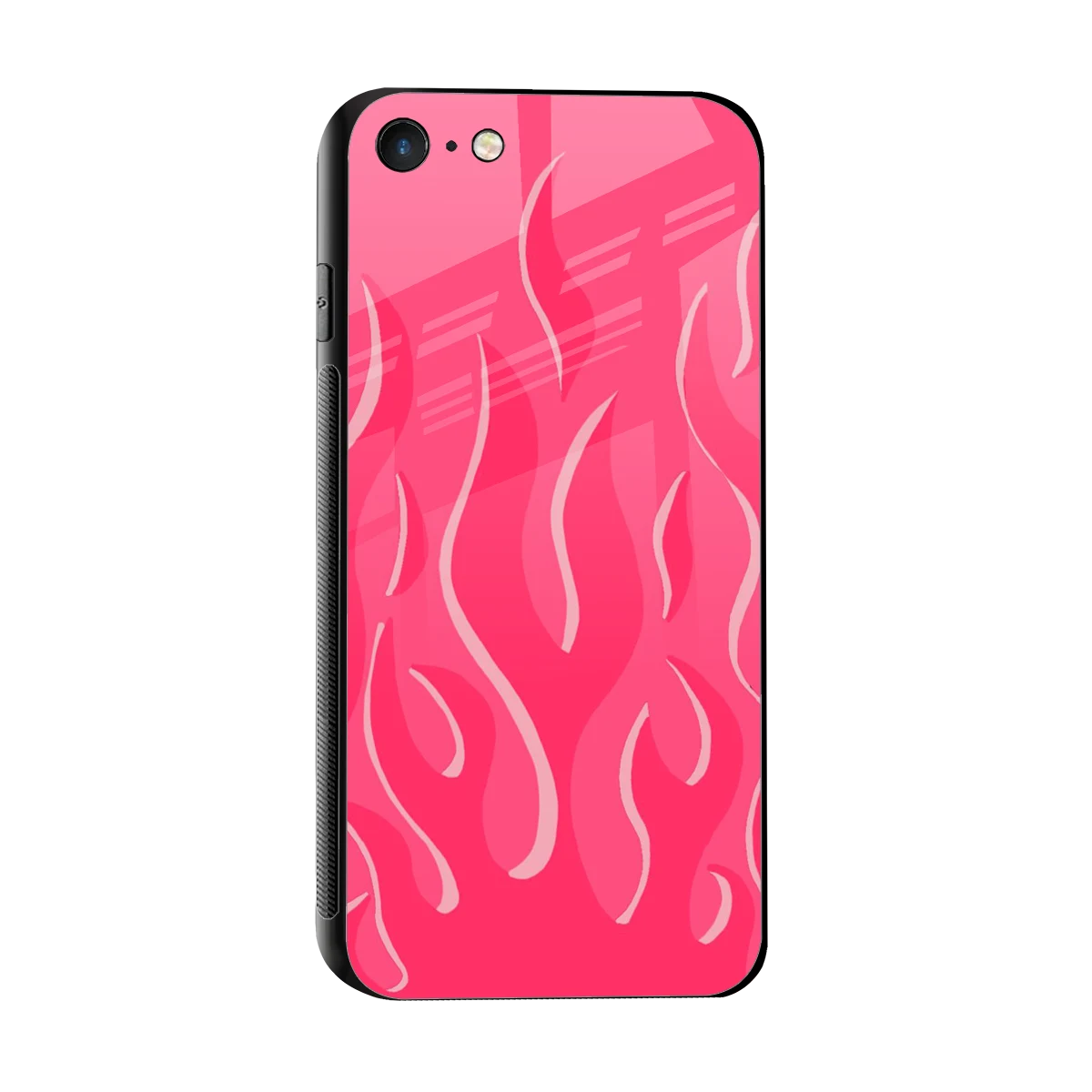 Y2K Retro Hot Pink Flames sleek iphone 7 cover with tempered glass back and TPU edges