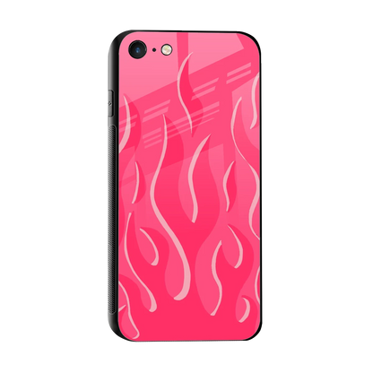Y2K Retro Hot Pink Flames sleek iphone 7 cover with tempered glass back and TPU edges