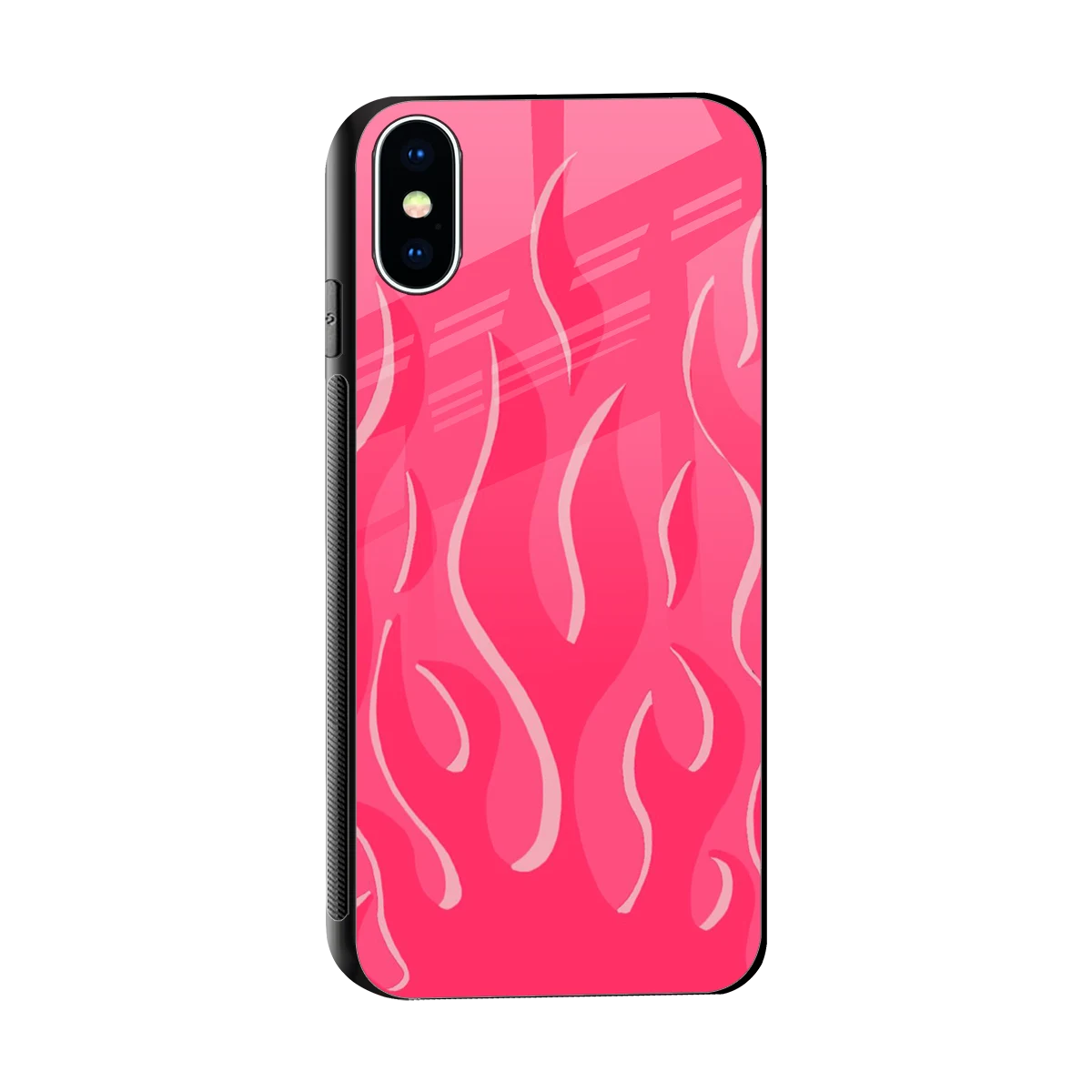 Y2K Retro Hot Pink Flames sleek iphone x cover with tempered glass back and TPU edges