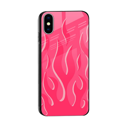 Y2K Retro Hot Pink Flames sleek iphone x cover with tempered glass back and TPU edges