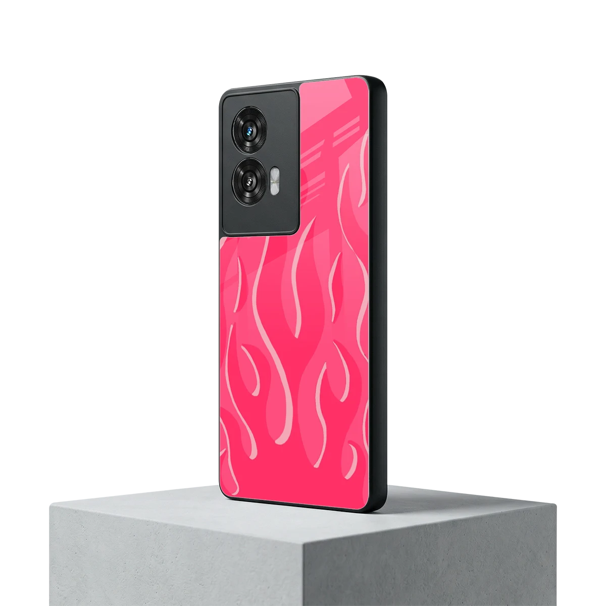 Y2K Retro Hot Pink Flames motorola edge 50 fusion mobile cover | shockproof glass phone case