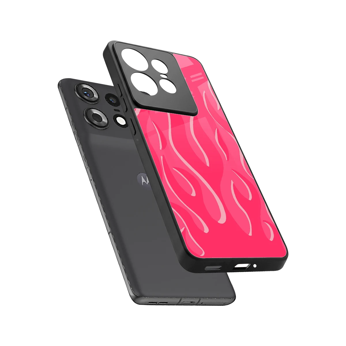Y2K Retro Hot Pink Flames sleek motorola edge 50 pro cover with tempered glass back and TPU edges