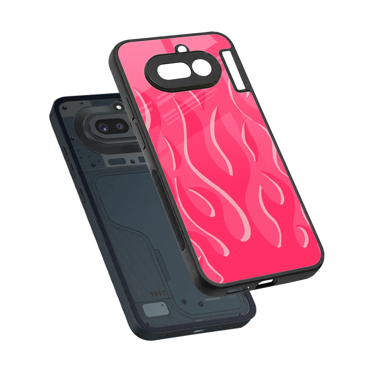 Y2K Retro Hot Pink Flames sleek nothing phone 4a cover with tempered glass back and TPU edges