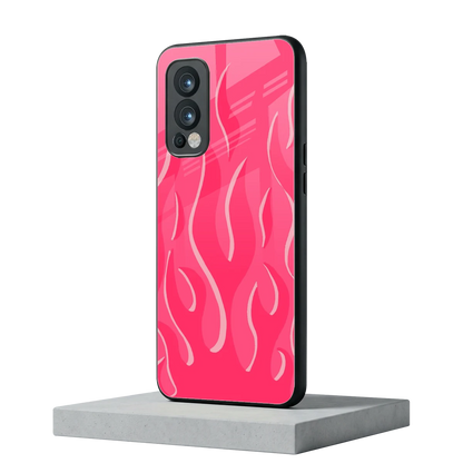 Y2K Retro Hot Pink Flames oneplus nord 2 mobile cover | shockproof glass phone case