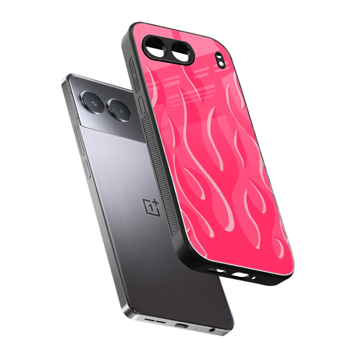 Y2K Retro Hot Pink Flames sleek oneplus nord 4 cover with tempered glass back and TPU edges
