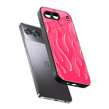 Y2K Retro Hot Pink Flames sleek oneplus nord 4 cover with tempered glass back and TPU edges
