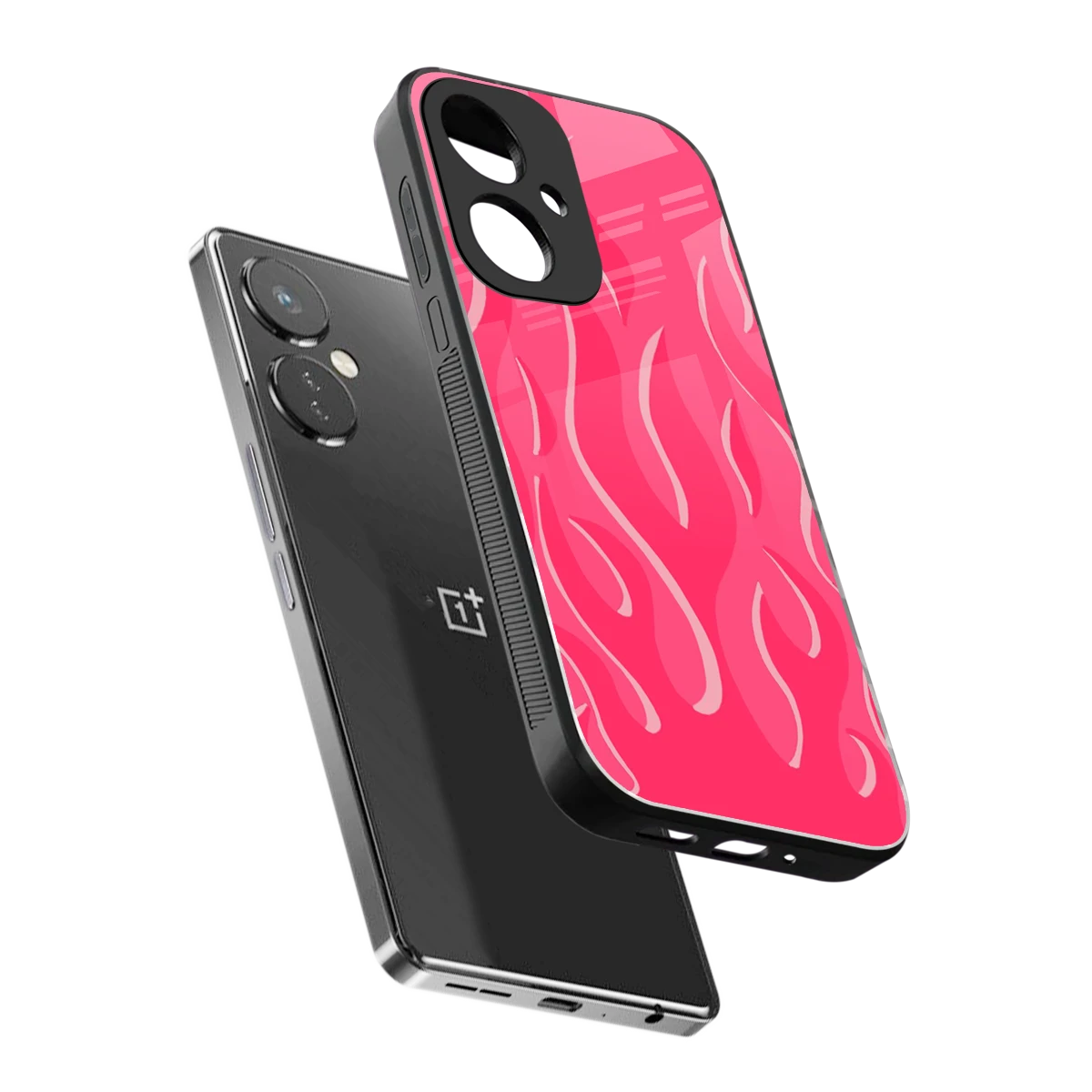 Y2K Retro Hot Pink Flames sleek oneplus nord ce 3 cover with tempered glass back and TPU edges