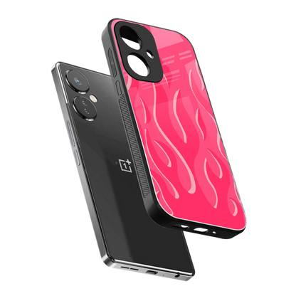 Y2K Retro Hot Pink Flames sleek oneplus nord ce 3 cover with tempered glass back and TPU edges