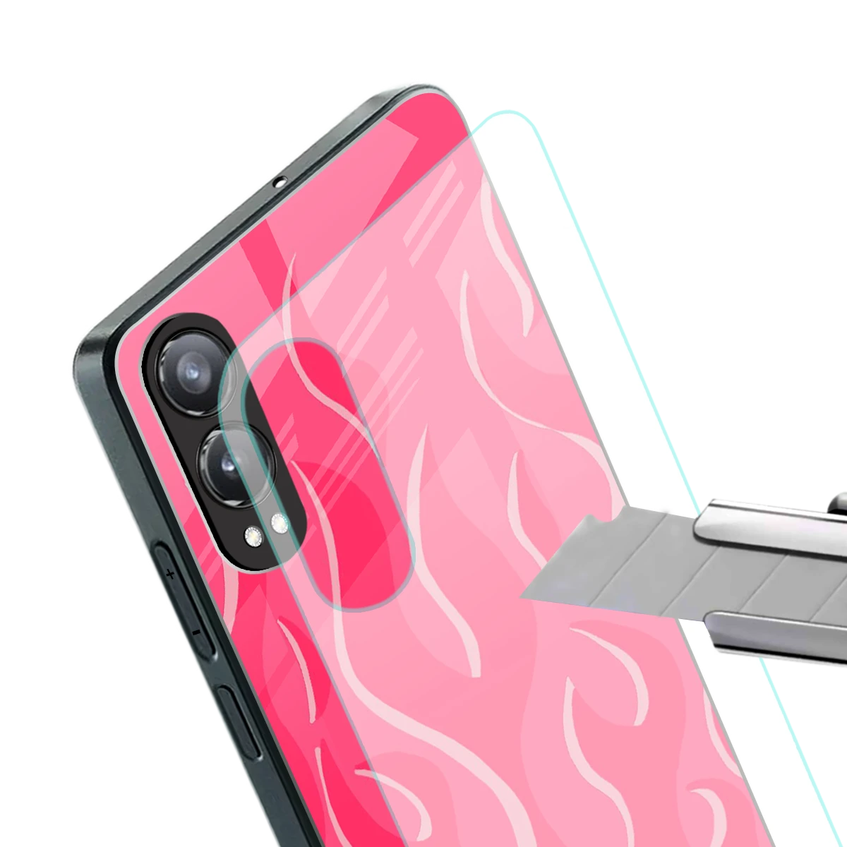 Y2K Retro Hot Pink Flames stylish phone case for oneplus nord ce 4 lite | glossy glass and slim fit
