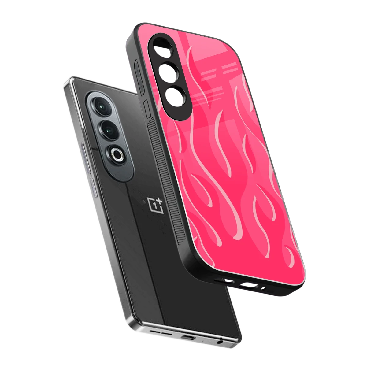 Y2K Retro Hot Pink Flames sleek oneplus nord ce 4 cover with tempered glass back and TPU edges