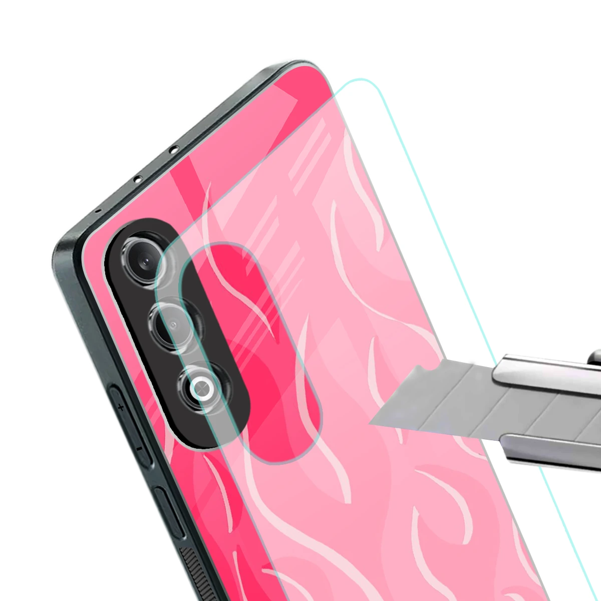 Y2K Retro Hot Pink Flames stylish phone case for oneplus nord ce 4 | glossy glass and slim fit