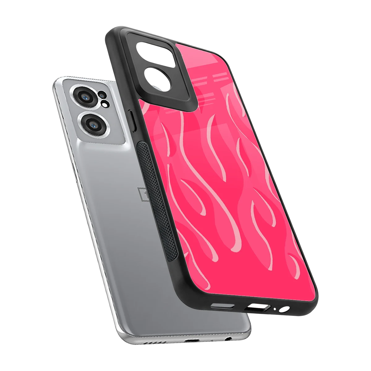 Y2K Retro Hot Pink Flames sleek oneplus nord ce 2 cover with tempered glass back and TPU edges
