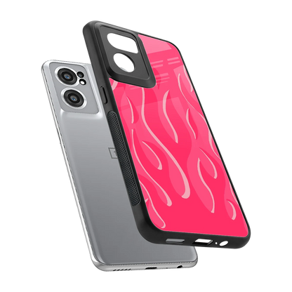 Y2K Retro Hot Pink Flames sleek oneplus nord ce 2 cover with tempered glass back and TPU edges