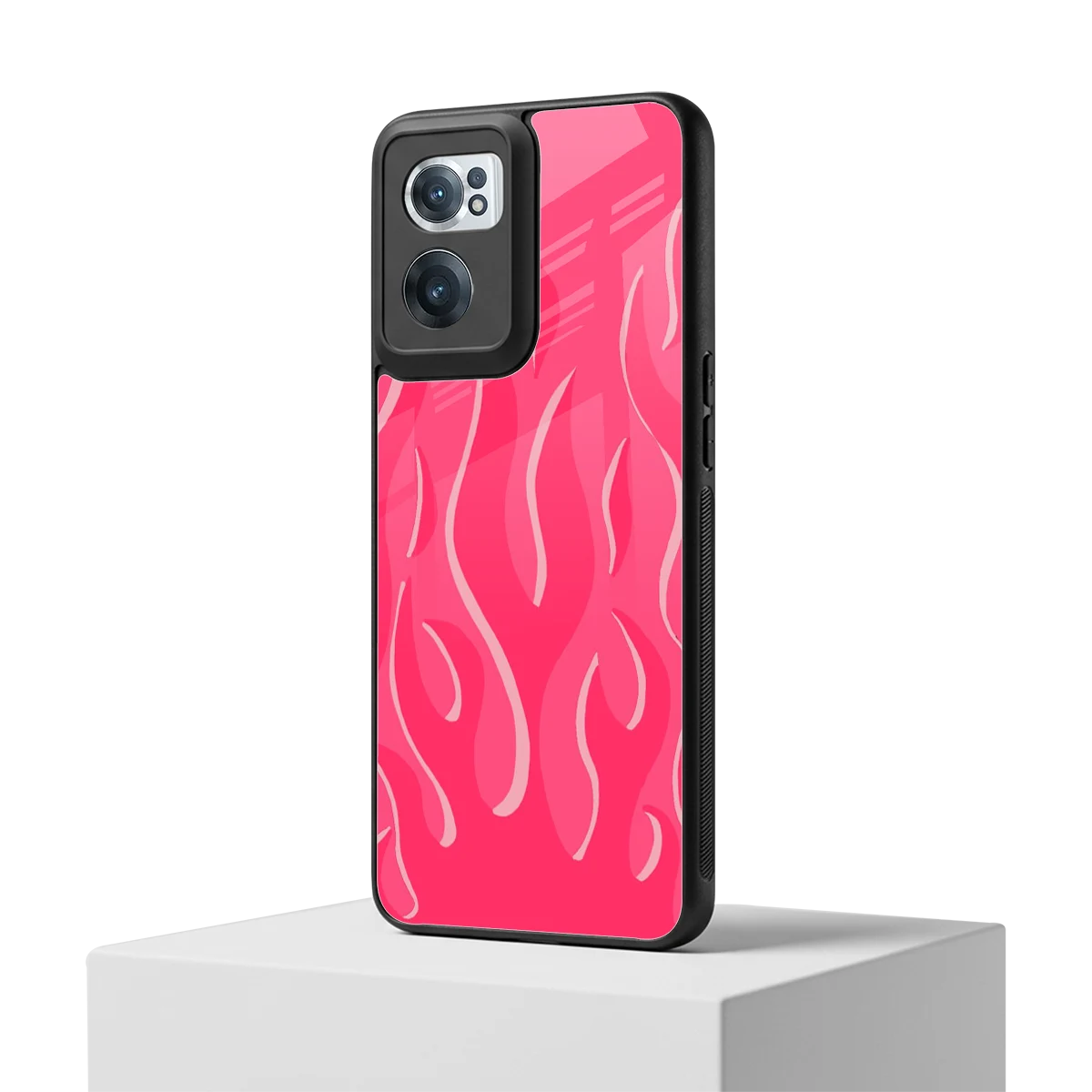 Y2K Retro Hot Pink Flames oneplus nord ce 2 mobile cover | shockproof glass phone case