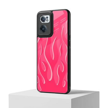 Y2K Retro Hot Pink Flames oneplus nord ce 2 mobile cover | shockproof glass phone case