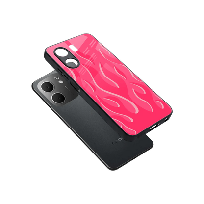Y2K Retro Hot Pink Flames sleek oppo a5x 5g cover with tempered glass back and TPU edges