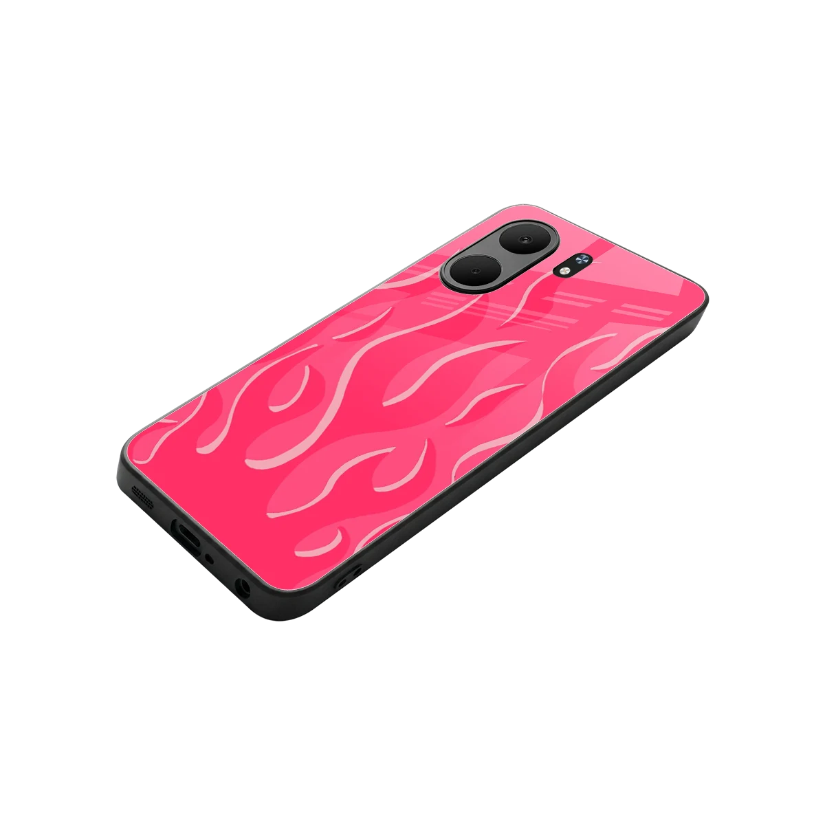 Y2K Retro Hot Pink Flames stylish phone case for oppo a5x 5g | glossy glass and slim fit