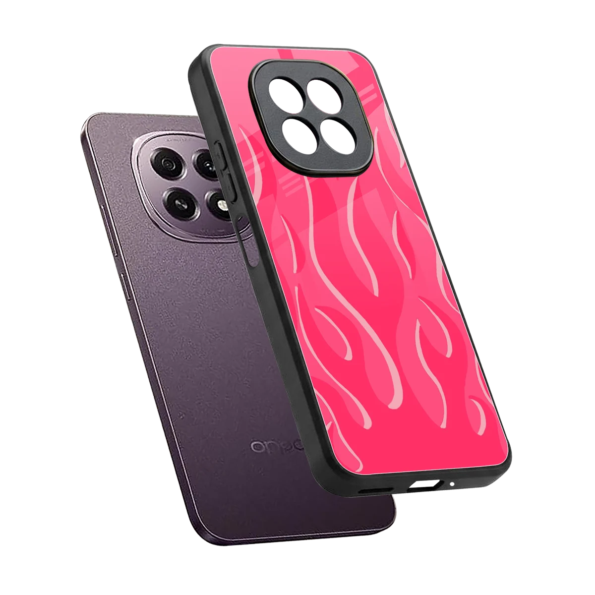 Y2K Retro Hot Pink Flames sleek oppo f29 5g cover with tempered glass back and TPU edges