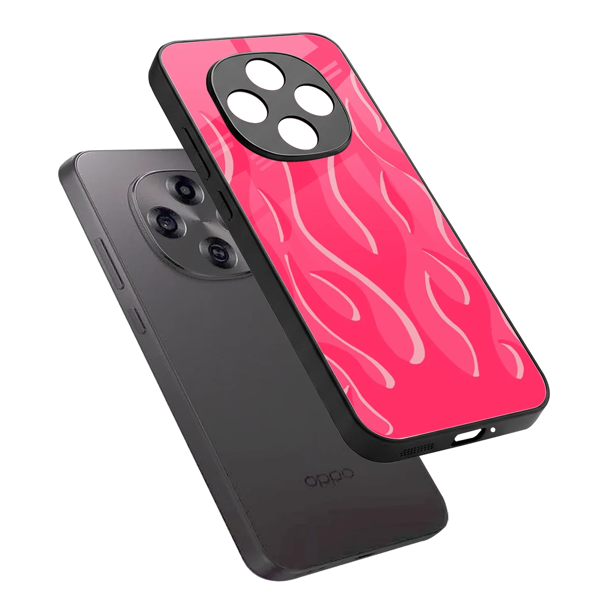 Y2K Retro Hot Pink Flames sleek oppo f31 pro 5g cover with tempered glass back and TPU edges