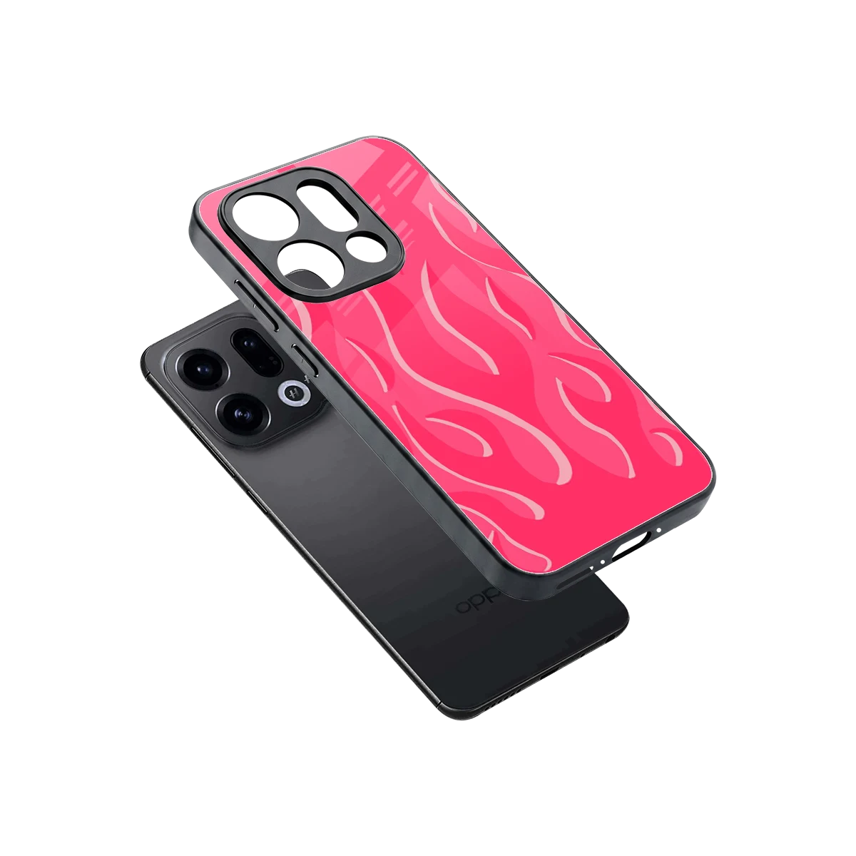Y2K Retro Hot Pink Flames sleek oppo find x9 cover with tempered glass back and TPU edges