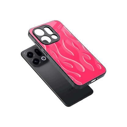 Y2K Retro Hot Pink Flames sleek oppo find x9 cover with tempered glass back and TPU edges