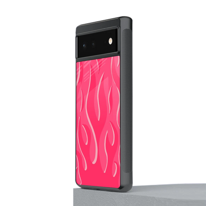 Y2K Retro Hot Pink Flames stylish phone case for google pixel 6 | glossy glass and slim fit