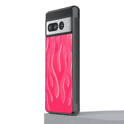 Y2K Retro Hot Pink Flames stylish phone case for google pixel 7 pro | glossy glass and slim fit