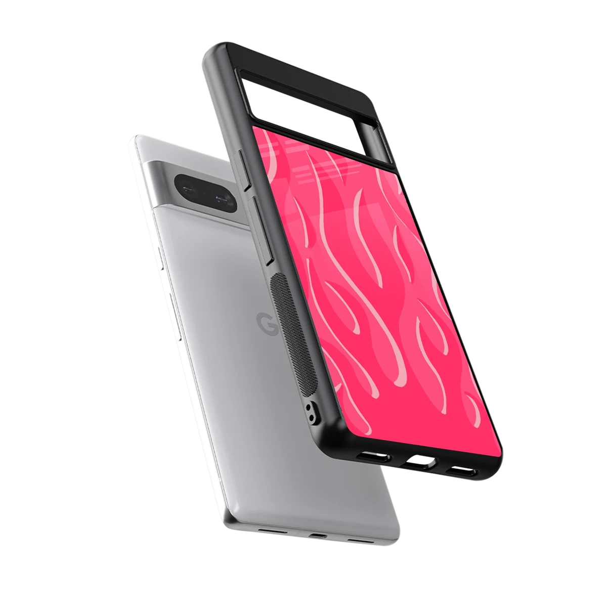 Y2K Retro Hot Pink Flames sleek google pixel 7a cover with tempered glass back and TPU edges