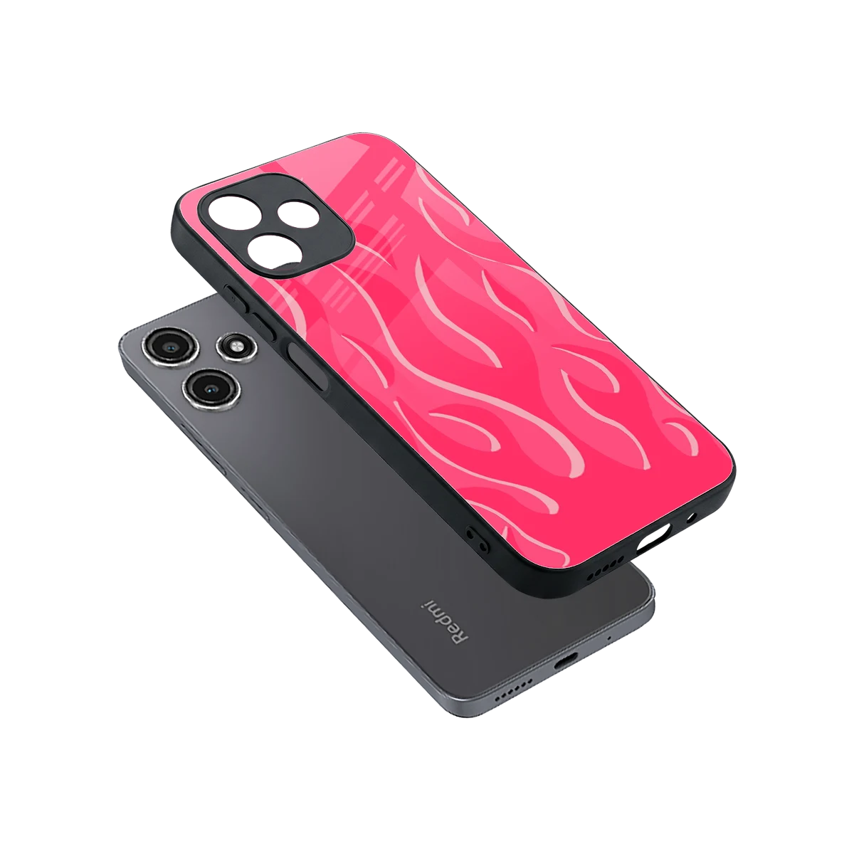 Y2K Retro Hot Pink Flames sleek redmi 12 5g cover with tempered glass back and TPU edges
