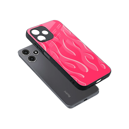 Y2K Retro Hot Pink Flames sleek redmi 12 5g cover with tempered glass back and TPU edges
