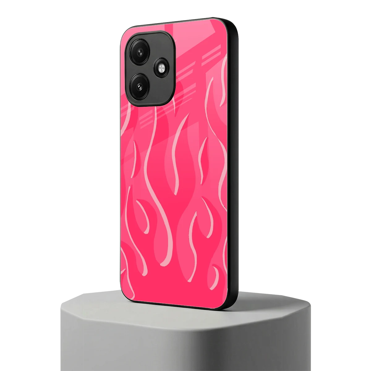 Y2K Retro Hot Pink Flames redmi 12 5g mobile cover | shockproof glass phone case