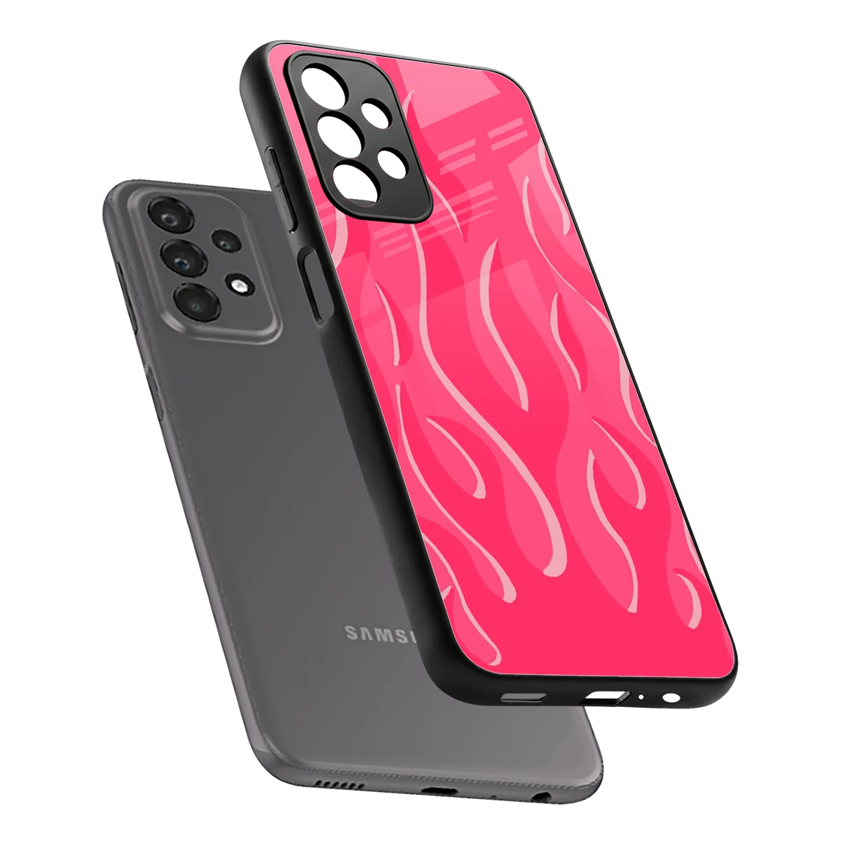 Y2K Retro Hot Pink Flames sleek samsung galaxy a23 cover with tempered glass back and TPU edges