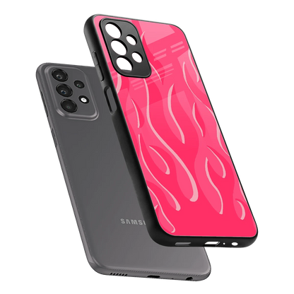 Y2K Retro Hot Pink Flames sleek samsung galaxy a23 cover with tempered glass back and TPU edges