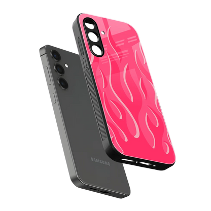 Y2K Retro Hot Pink Flames sleek samsung galaxy m34 5g cover with tempered glass back and TPU edges