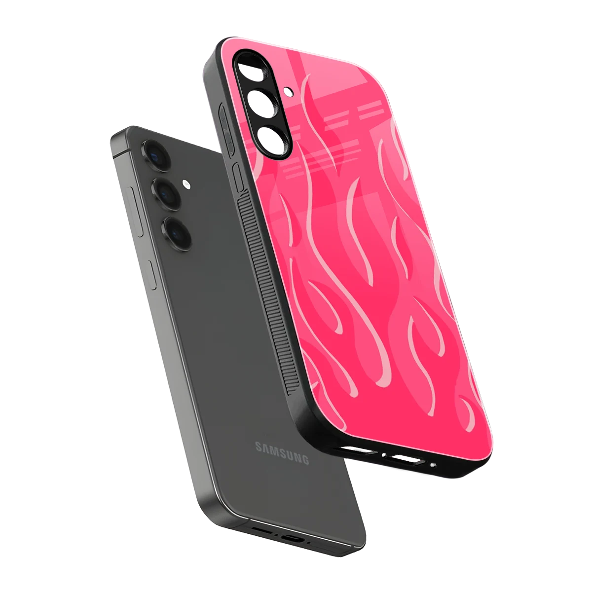 Y2K Retro Hot Pink Flames sleek samsung galaxy a14 5g cover with tempered glass back and TPU edges