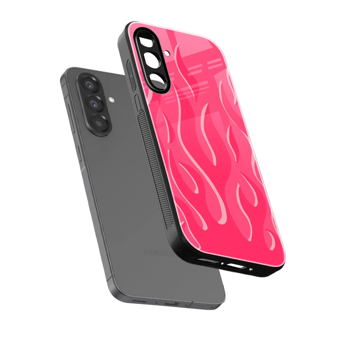 Y2K Retro Hot Pink Flames sleek samsung galaxy a17 5g cover with tempered glass back and TPU edges