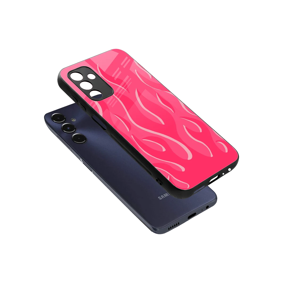 Y2K Retro Hot Pink Flames sleek samsung galaxy m14 5g cover with tempered glass back and TPU edges