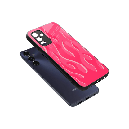 Y2K Retro Hot Pink Flames sleek samsung galaxy m14 5g cover with tempered glass back and TPU edges