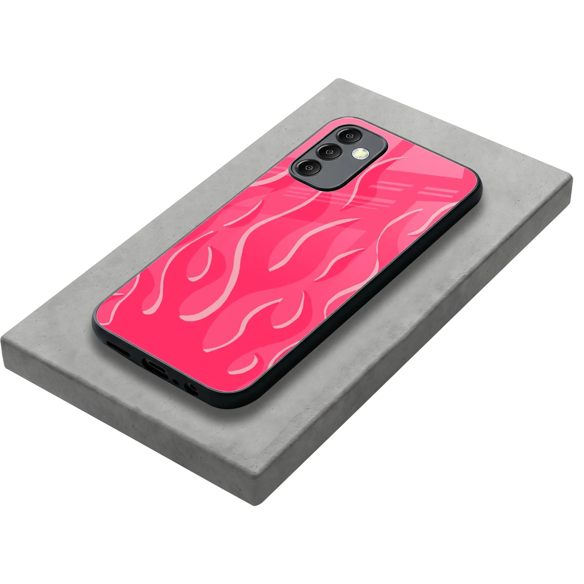 Y2K Retro Hot Pink Flames stylish phone case for samsung galaxy m14 5g | glossy glass and slim fit