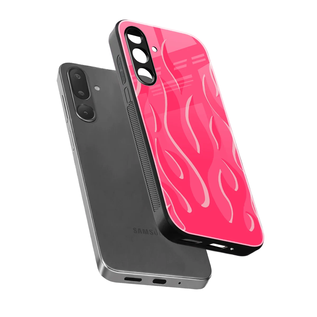 Y2K Retro Hot Pink Flames sleek samsung galaxy m16 5g cover with tempered glass back and TPU edges