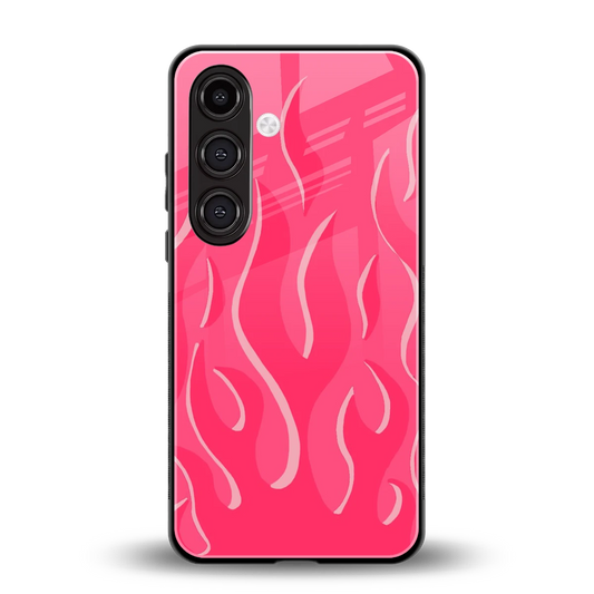Y2K Retro Hot Pink Flames back phone cover | glass case for samsung galaxy s25 plus